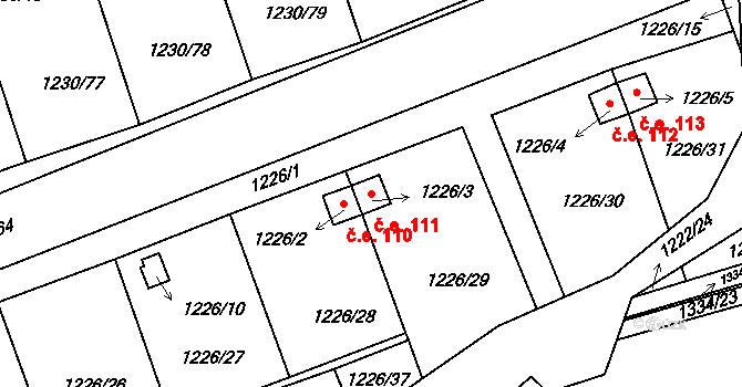 Vejprnice 111 na parcele st. 1226/3 v KÚ Vejprnice, Katastrální mapa