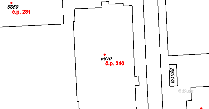 Polabiny 310, Pardubice na parcele st. 5670 v KÚ Pardubice, Katastrální mapa