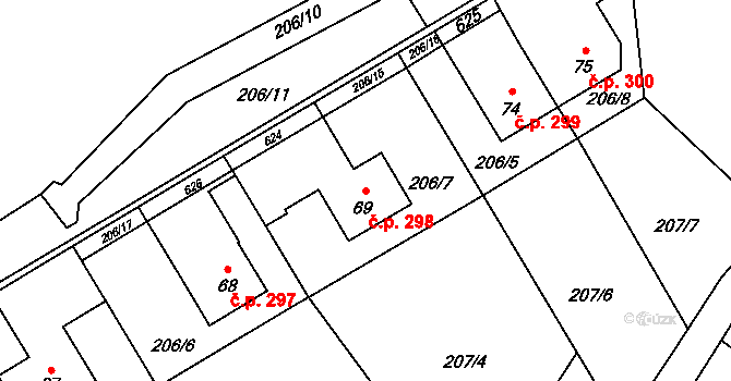 Heřmánky 298 na parcele st. 69 v KÚ Heřmánky nad Odrou, Katastrální mapa