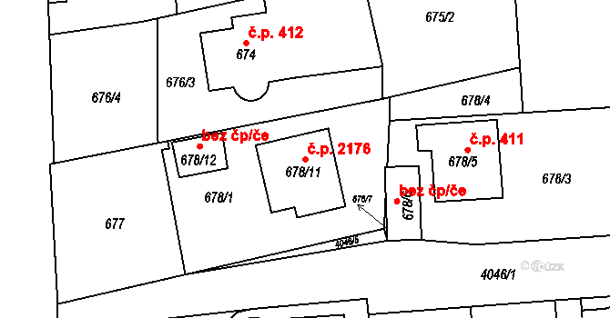 Modřany 2176, Praha na parcele st. 678/11 v KÚ Modřany, Katastrální mapa