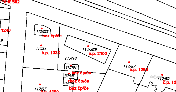 Český Těšín 2102 na parcele st. 117/266 v KÚ Český Těšín, Katastrální mapa