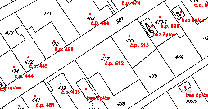 Odry 512 na parcele st. 437 v KÚ Odry, Katastrální mapa
