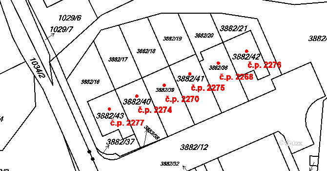 Řečkovice 2270, Brno na parcele st. 3882/18 v KÚ Řečkovice, Katastrální mapa
