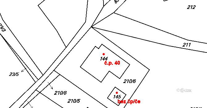 Chvojnov 40, Pelhřimov na parcele st. 144 v KÚ Chvojnov, Katastrální mapa