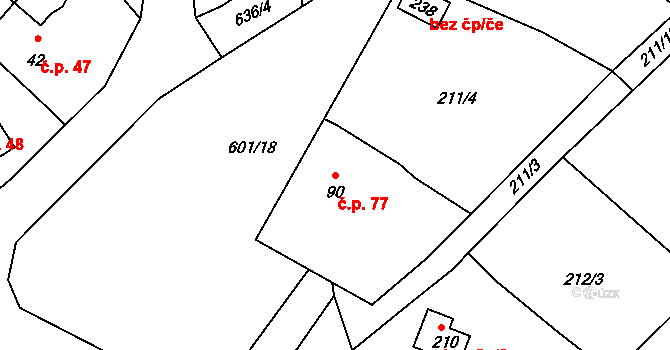 Chocenice 77 na parcele st. 90 v KÚ Chocenice, Katastrální mapa