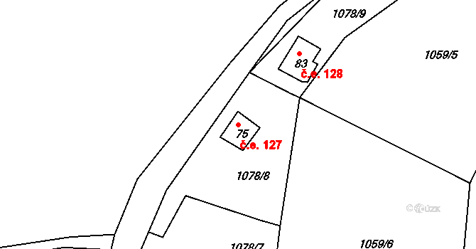 Luhov 127, Líšťany na parcele st. 75 v KÚ Luhov u Líšťan, Katastrální mapa