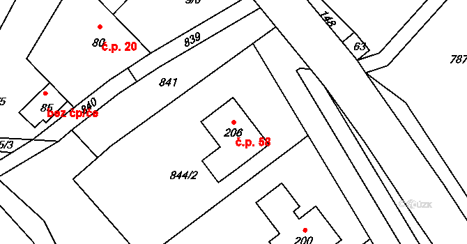 Ctiměřice 58 na parcele st. 206 v KÚ Ctiměřice, Katastrální mapa