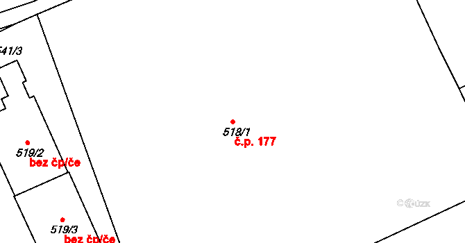 Vilémov 177 na parcele st. 518/1 v KÚ Vilémov u Kadaně, Katastrální mapa