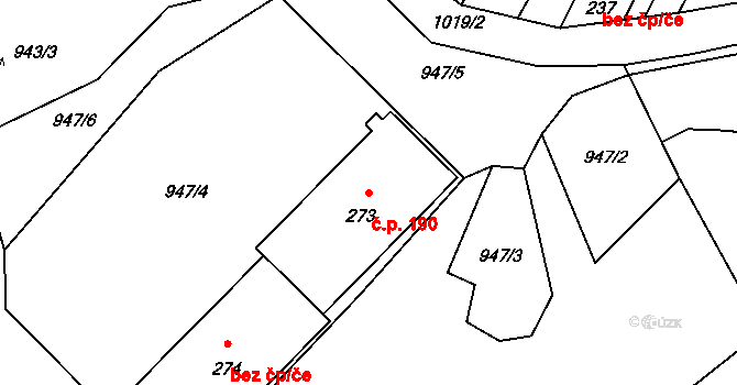 Měcholupy 190 na parcele st. 273 v KÚ Měcholupy u Žatce, Katastrální mapa