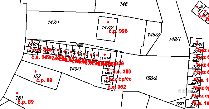 Podbořany 359 na parcele st. 149/14 v KÚ Podbořany, Katastrální mapa