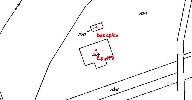 Borek 179, Rokycany na parcele st. 269 v KÚ Borek u Rokycan, Katastrální mapa