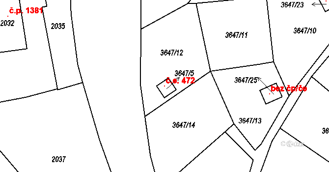 Roudnice nad Labem 472 na parcele st. 3647/5 v KÚ Roudnice nad Labem, Katastrální mapa
