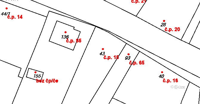 Bařice 15, Bařice-Velké Těšany na parcele st. 43 v KÚ Bařice, Katastrální mapa