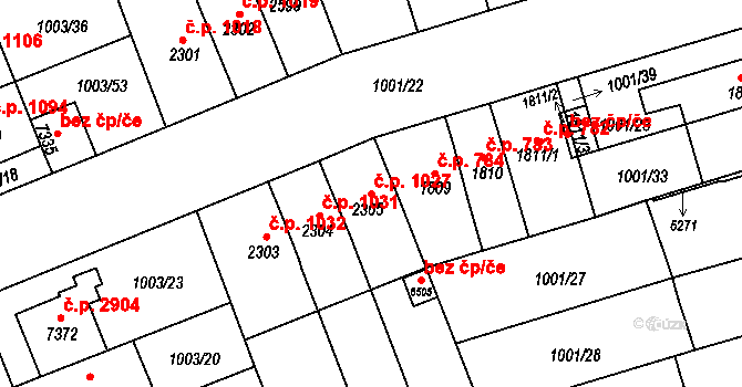 Kroměříž 1027 na parcele st. 2305 v KÚ Kroměříž, Katastrální mapa