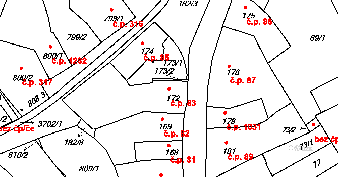 Holešov 83 na parcele st. 172 v KÚ Holešov, Katastrální mapa
