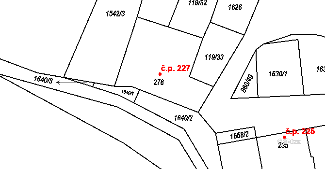 Božice 227 na parcele st. 278 v KÚ České Křídlovice, Katastrální mapa