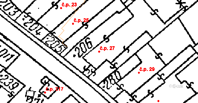 Prosiměřice 27 na parcele st. 206 v KÚ Prosiměřice, Katastrální mapa