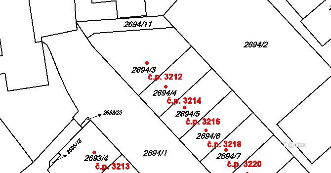 Znojmo 3214 na parcele st. 2694/4 v KÚ Znojmo-město, Katastrální mapa