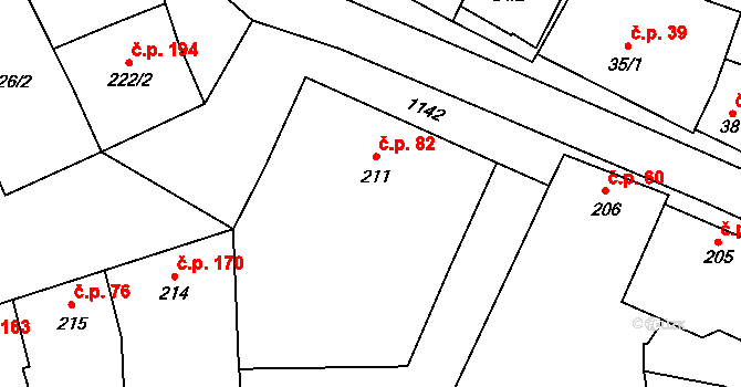 Přerov V-Dluhonice 82, Přerov na parcele st. 211 v KÚ Dluhonice, Katastrální mapa