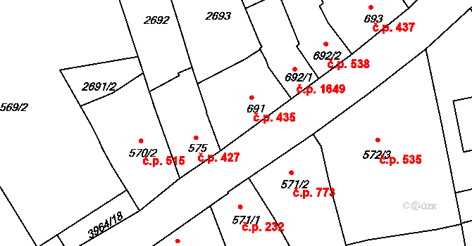 Lipník nad Bečvou I-Město 435, Lipník nad Bečvou na parcele st. 691 v KÚ Lipník nad Bečvou, Katastrální mapa