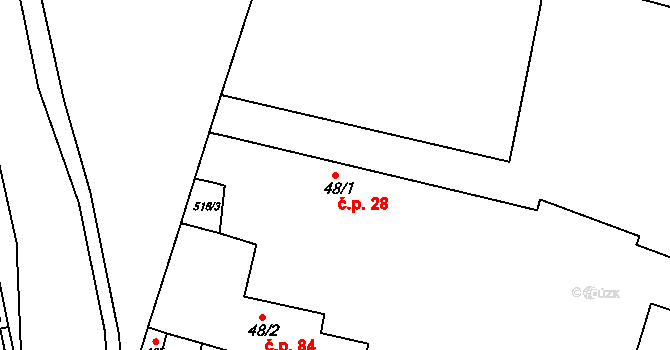 Chvalovice 28, Kovanice na parcele st. 48/1 v KÚ Chvalovice u Nymburka, Katastrální mapa