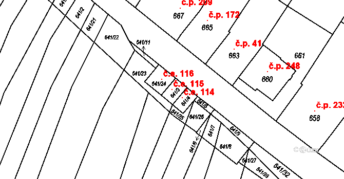Silůvky 115 na parcele st. 641/3 v KÚ Silůvky, Katastrální mapa