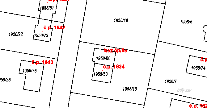 Kladno 120438160 na parcele st. 1958/86 v KÚ Motyčín, Katastrální mapa