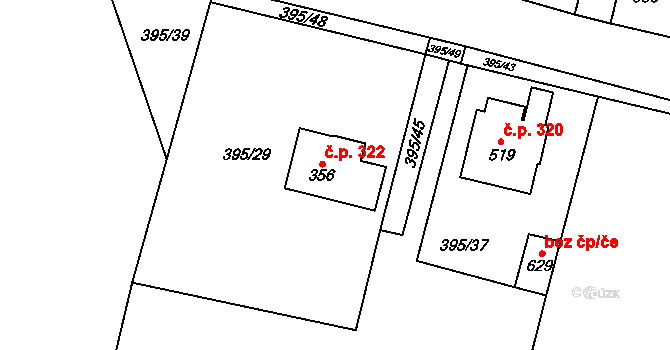 Rožďalovice 322 na parcele st. 356 v KÚ Rožďalovice, Katastrální mapa