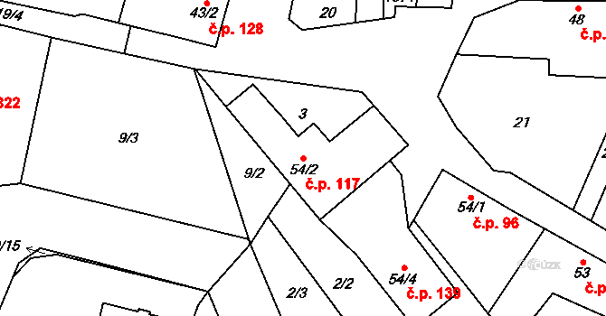 Líbeznice 117 na parcele st. 54/2 v KÚ Líbeznice, Katastrální mapa