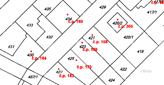 Omice 159 na parcele st. 423 v KÚ Omice, Katastrální mapa