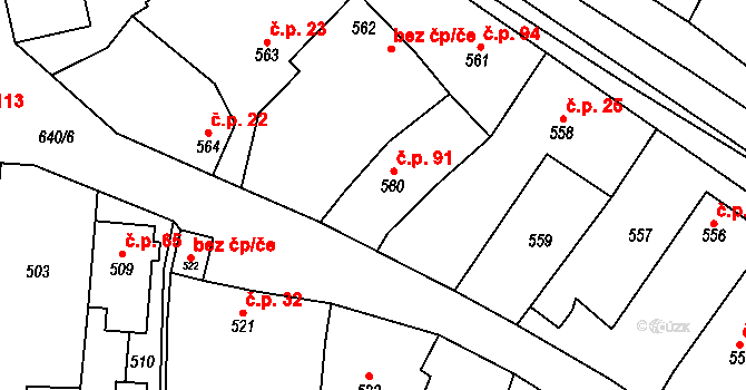Zakřany 91 na parcele st. 560 v KÚ Zakřany, Katastrální mapa