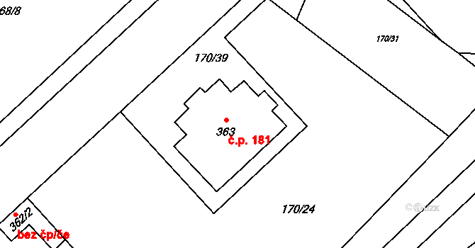 Humny 181, Pchery na parcele st. 363 v KÚ Pchery, Katastrální mapa