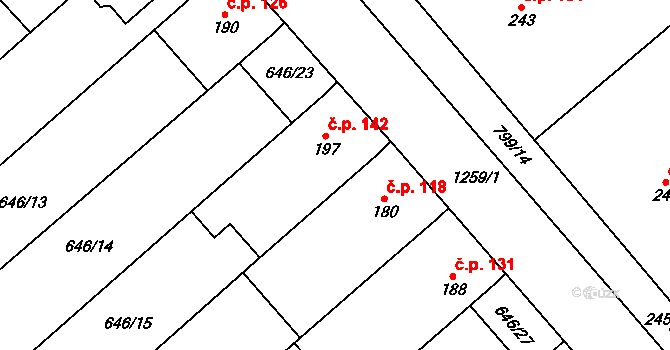Rychtářov 142, Vyškov na parcele st. 197 v KÚ Rychtářov, Katastrální mapa