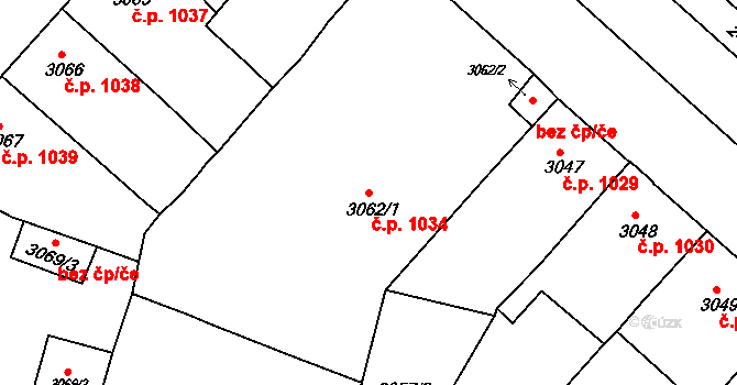 Pod Bezručovým vrchem 1034, Krnov na parcele st. 3062/1 v KÚ Krnov-Horní Předměstí, Katastrální mapa