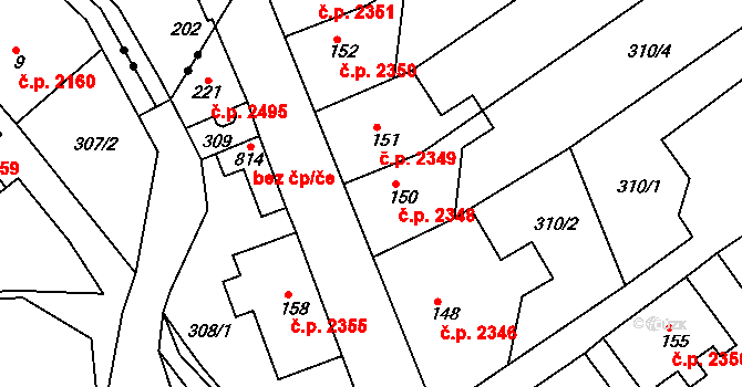 Šumperk 2348 na parcele st. 150 v KÚ Dolní Temenice, Katastrální mapa