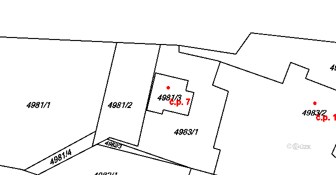 Boušice 7, Benešov na parcele st. 4981/3 v KÚ Benešov u Prahy, Katastrální mapa