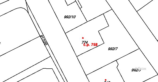 Český Brod 758 na parcele st. 774 v KÚ Český Brod, Katastrální mapa