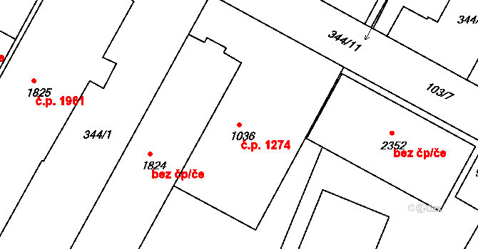 Brandýs nad Labem 1274, Brandýs nad Labem-Stará Boleslav na parcele st. 1036 v KÚ Brandýs nad Labem, Katastrální mapa