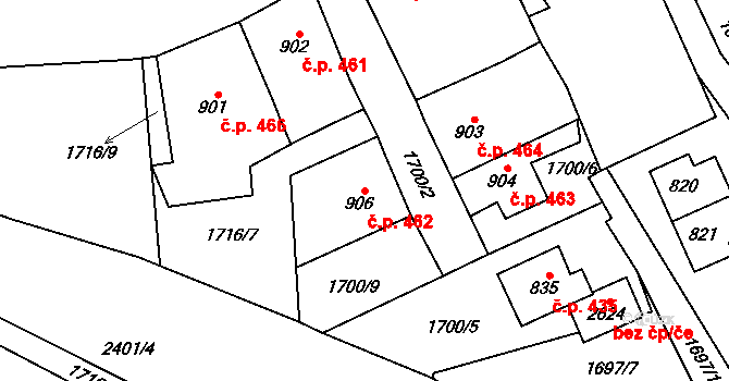 Lomnice nad Popelkou 462 na parcele st. 906 v KÚ Lomnice nad Popelkou, Katastrální mapa