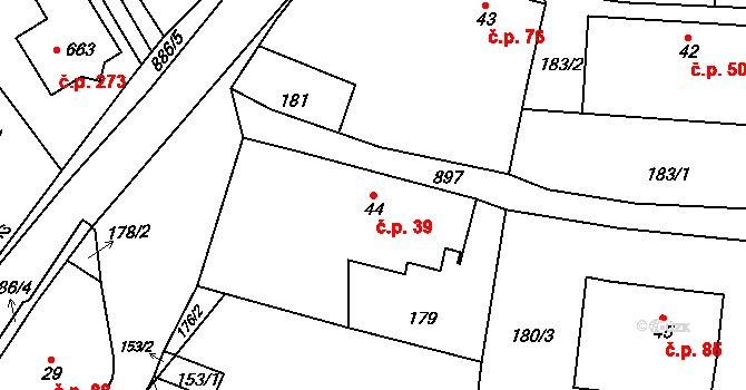 Ohrazenice 39 na parcele st. 44 v KÚ Ohrazenice u Turnova, Katastrální mapa