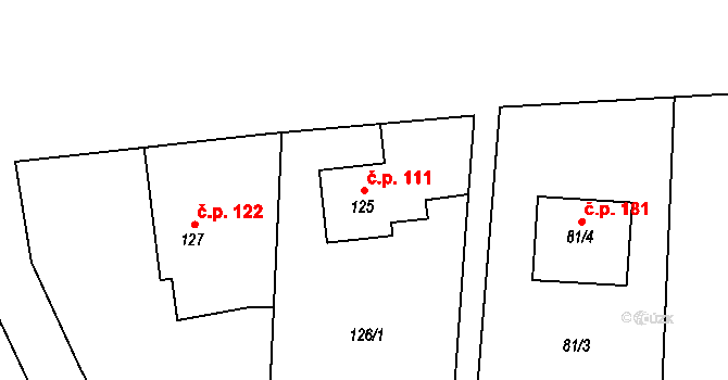Kvaň 111, Zaječov na parcele st. 125 v KÚ Kvaň, Katastrální mapa