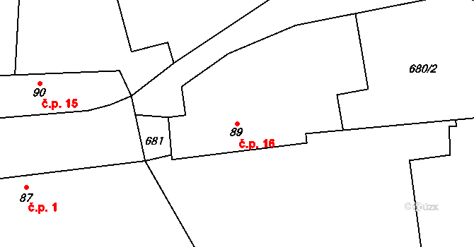 Nerošov 16, Nechanice na parcele st. 89 v KÚ Nerošov, Katastrální mapa