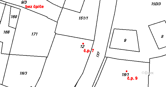 Vacanovice 7, Tršice na parcele st. 12 v KÚ Vacanovice, Katastrální mapa