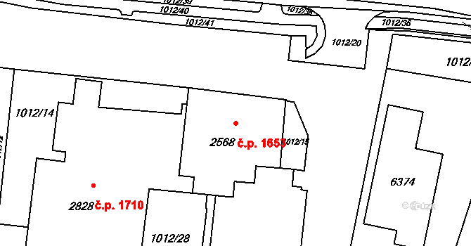 Rožnov pod Radhoštěm 1653 na parcele st. 2568 v KÚ Rožnov pod Radhoštěm, Katastrální mapa