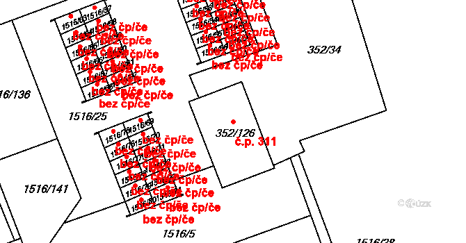 Březnice 311 na parcele st. 352/126 v KÚ Březnice, Katastrální mapa