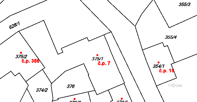Třebestovice 7 na parcele st. 375/1 v KÚ Třebestovice, Katastrální mapa