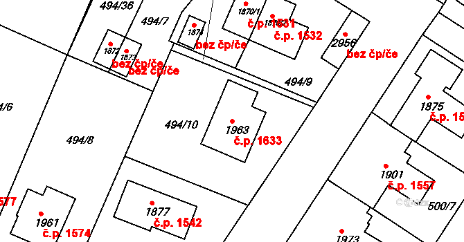 Lysá nad Labem 1633 na parcele st. 1963 v KÚ Lysá nad Labem, Katastrální mapa