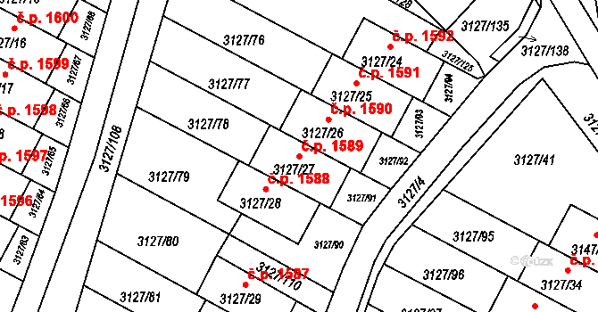 Kadaň 1589 na parcele st. 3127/27 v KÚ Kadaň, Katastrální mapa