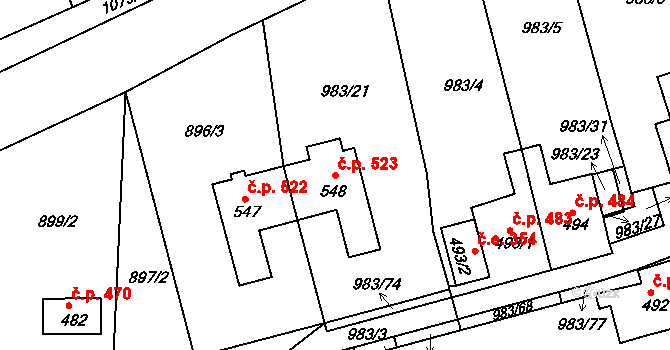 Bohosudov 523, Krupka na parcele st. 548 v KÚ Bohosudov, Katastrální mapa