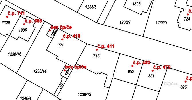 Týn nad Vltavou 411 na parcele st. 715 v KÚ Týn nad Vltavou, Katastrální mapa